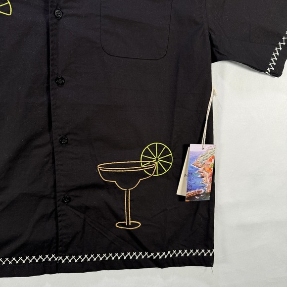 Massive Luxury Shirt Mens Medium Black Embroidered Margarita Camp Button Up - Picture 3 of 9